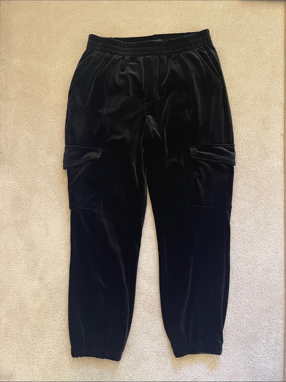 Soft and Luxurious Black Velvet Cargo Jogger Pants